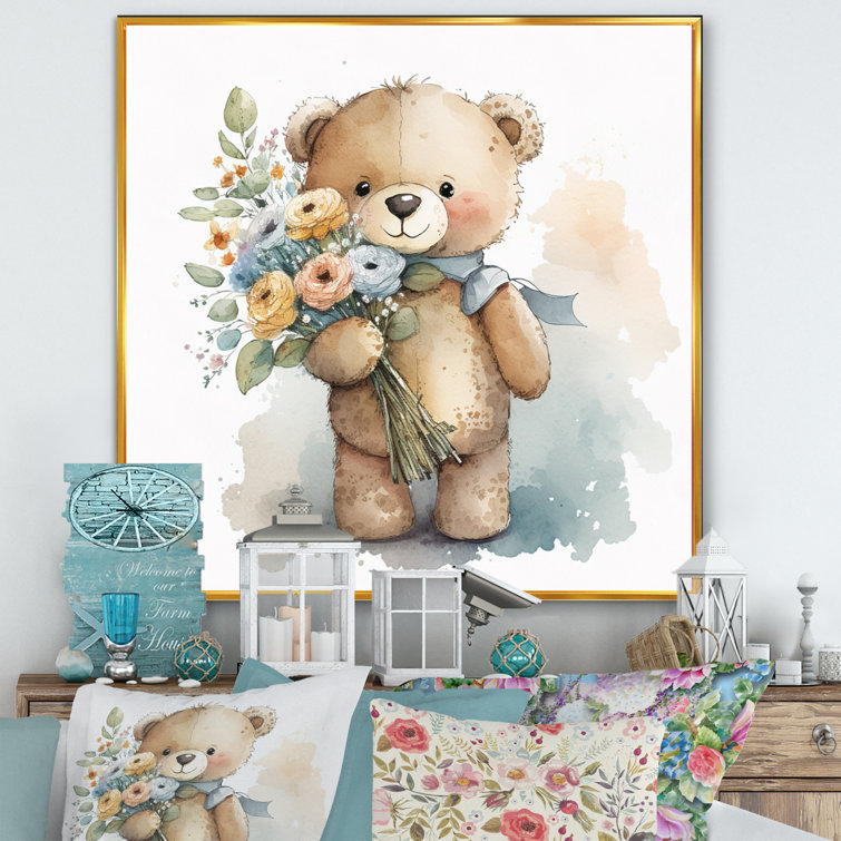 Teddy bear sales holding flowers